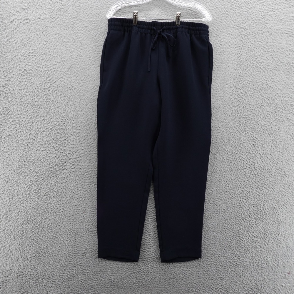 Talbots Crepe Tapered Drawstring Pants Medium Navy Blue Womens Pull On Comfort